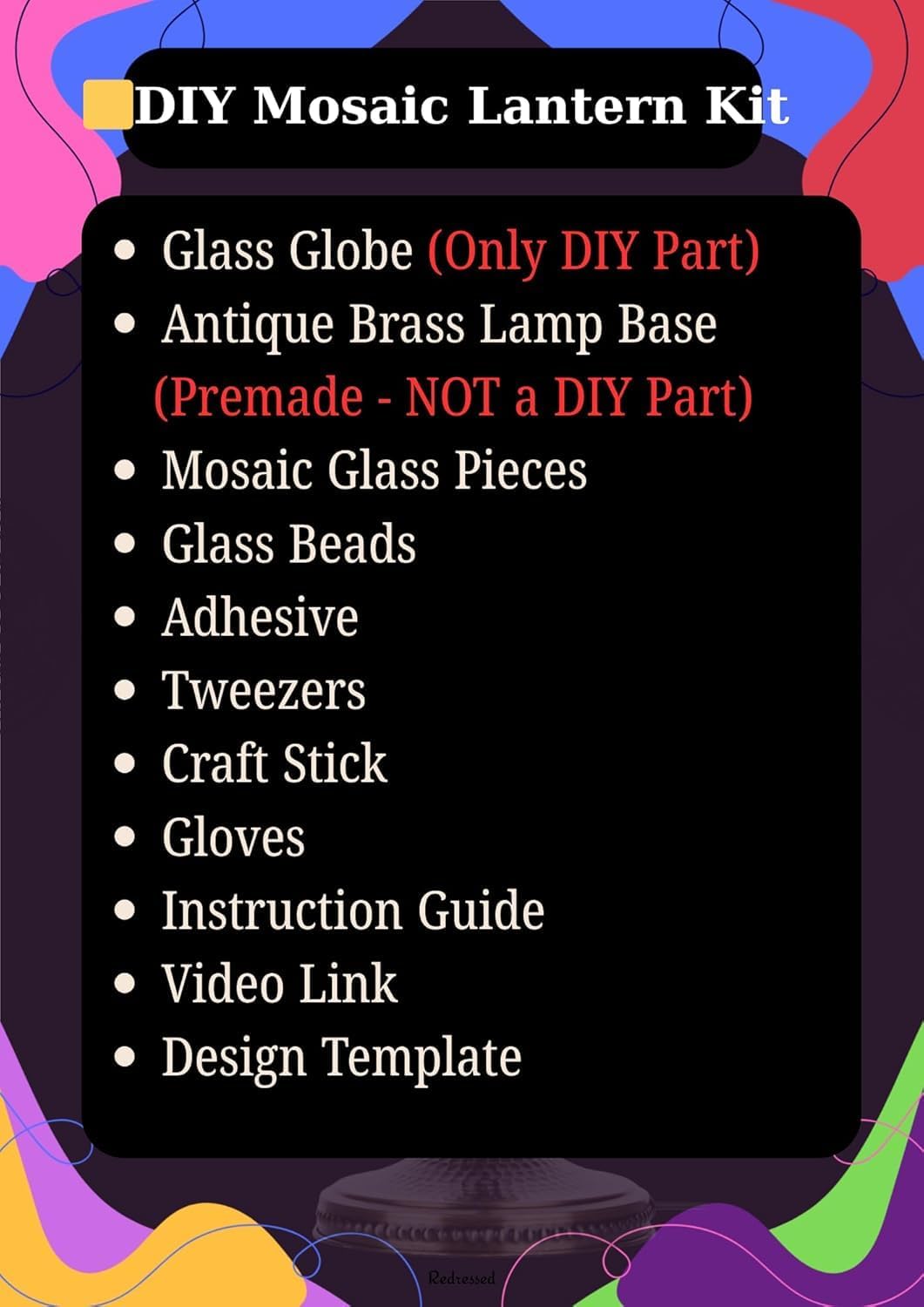 DEMMEX DIY Turkish Mosaic Lantern Kit – Beginner-Friendly Tiffany Glass Craft Project for 
